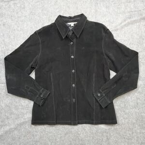 Vintage Bushwacker Jacket Womens Large Leather Black Button Front Shacket‎